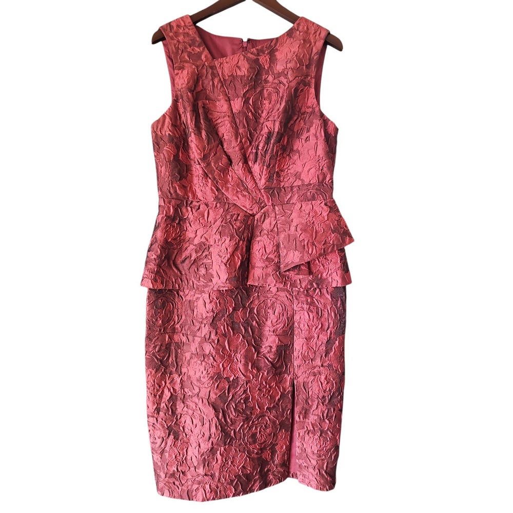 AIDAN MATTOX Wine Red Crepe Strapless Peplum Sheath Party Dress US 12 YJ01